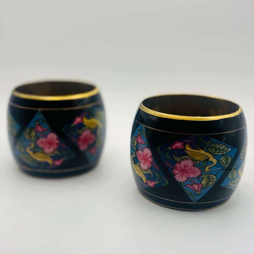 Vintage Bracelets – Lot of 2- Hand Painted Indian floral